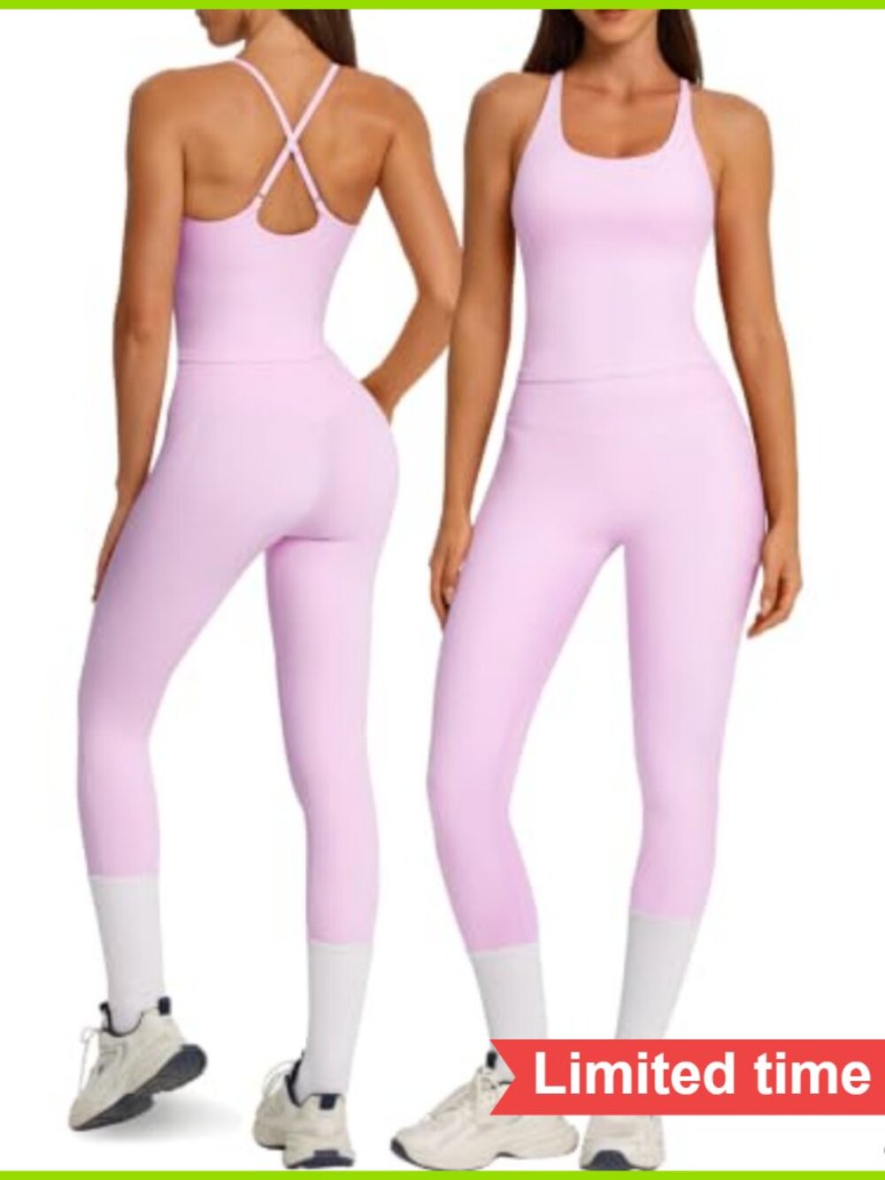 Cross Back Tank Top & Booty Leggings 2 Piece Workout Set with Pockets